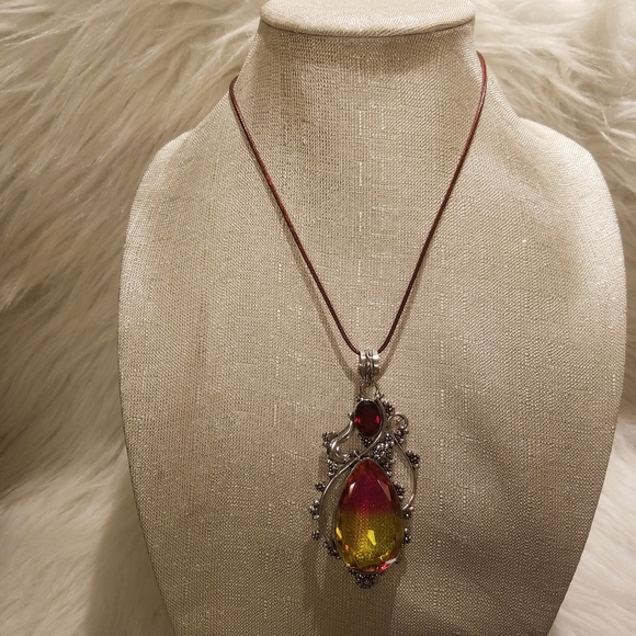 LARGE BI COLOR TOURMALINE AND RUBY GEMSTONE NECKLACE - Picture 1 of 2